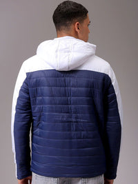 The Indian Garage Co Men Blue Colourblocked Detachable Hood Padded Jacket