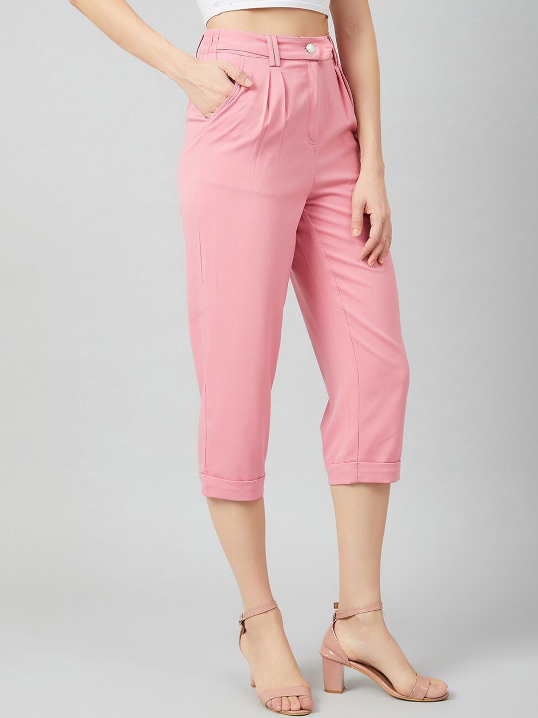 Athena Women Pink Loose Fit Solid Regular Trousers