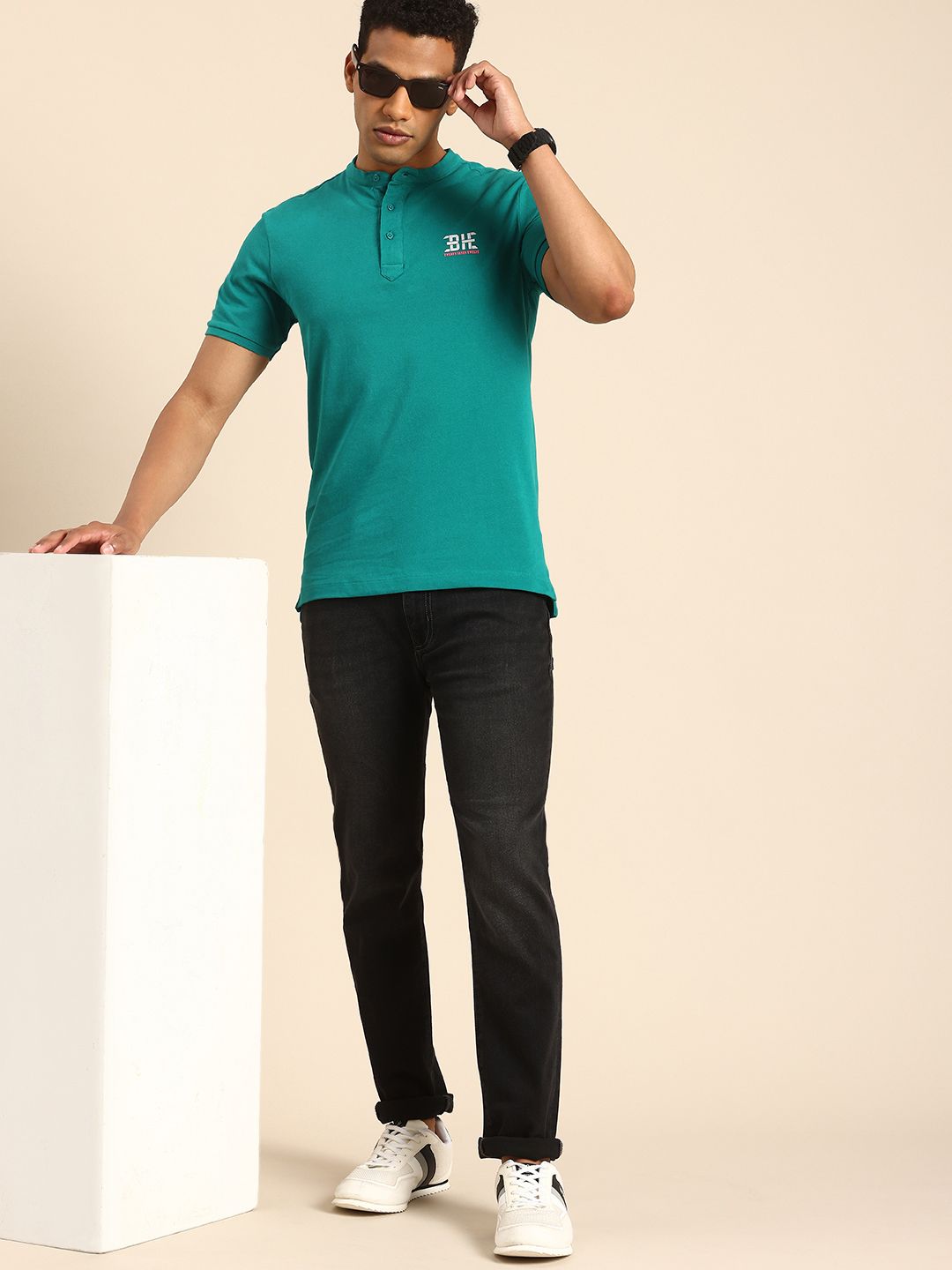 Being Human Henley Neck Pure Cotton T-shirt