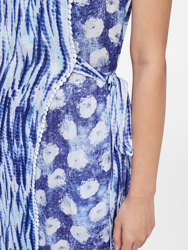 Global Desi Blue & Off White Printed Basic Jumpsuit