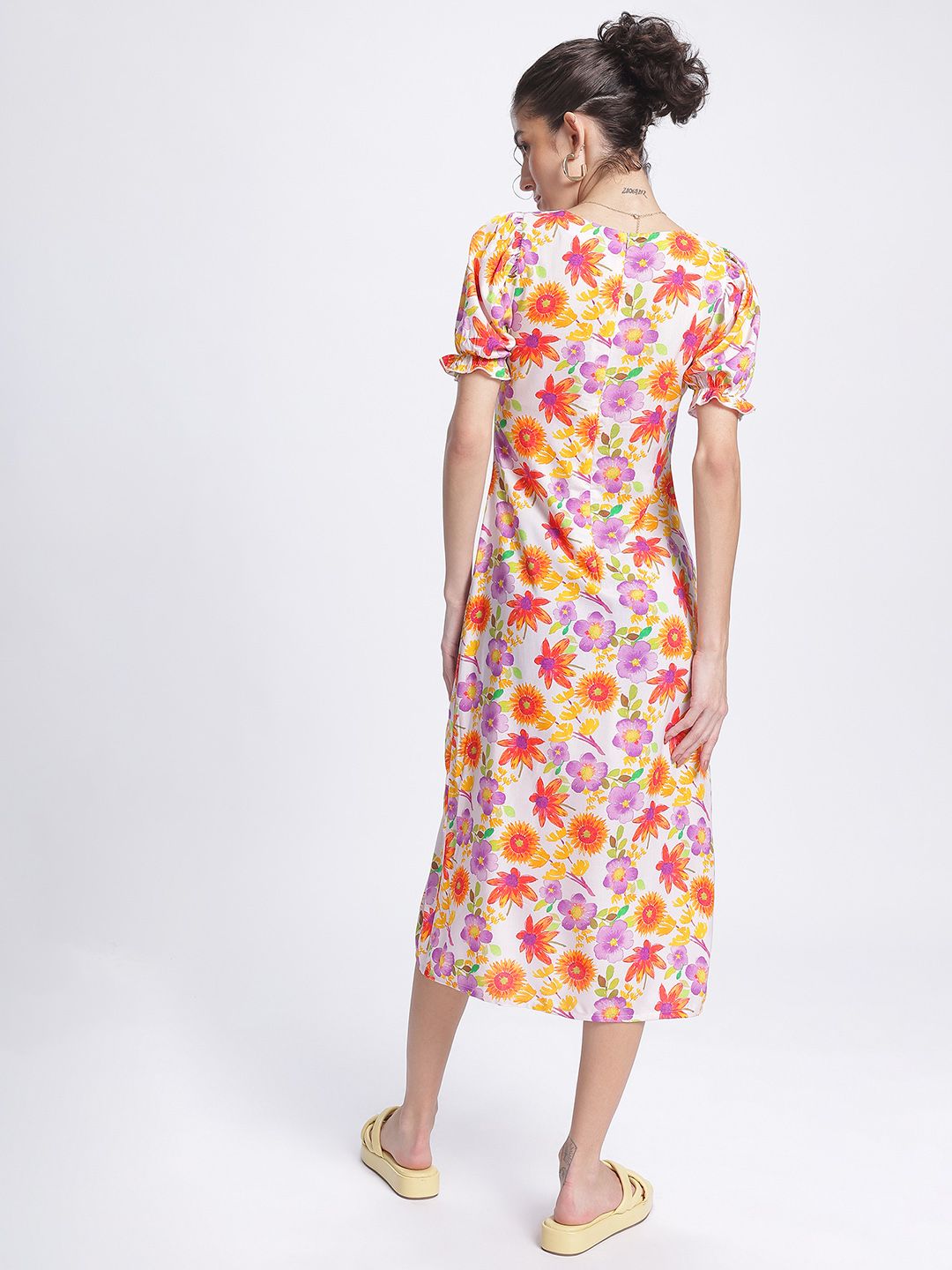 DressBerry Petal Power Ruched Front Slit Floral Sheath Dress