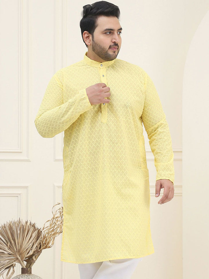 SOJANYA PLUS Size Geometric Embroidered Band Collar Chikankari Straight Kurta