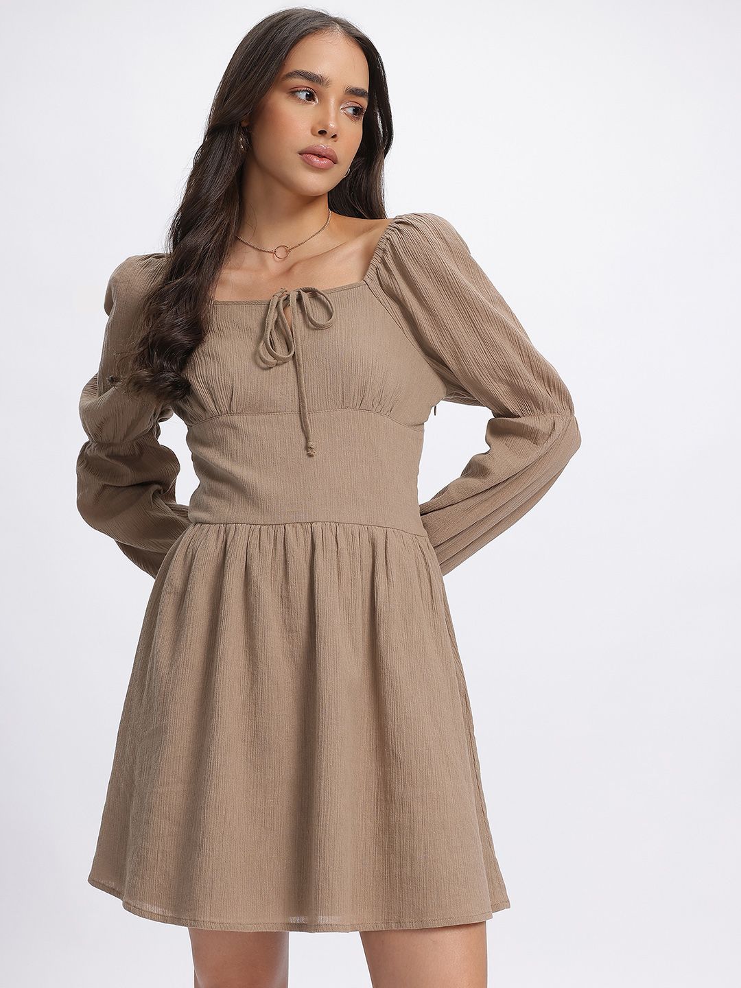 DressBerry Drama Sleeves Textured A-Line Dress