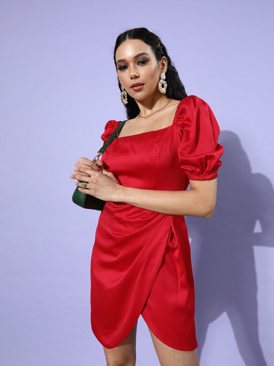 STREET 9 Women Red Solid Satin Dress