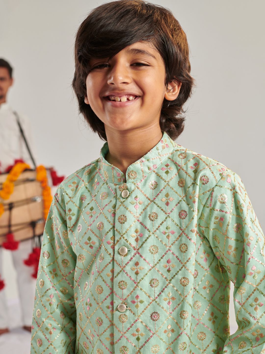 pspeaches Boys Ethnic Motifs Embroidered Regular Thread Work Kurta with Dhoti Pants
