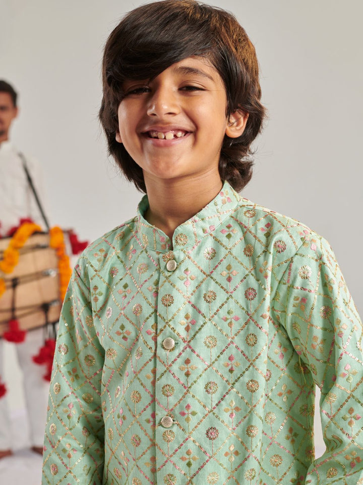 pspeaches Boys Ethnic Motifs Embroidered Regular Thread Work Kurta with Dhoti Pants