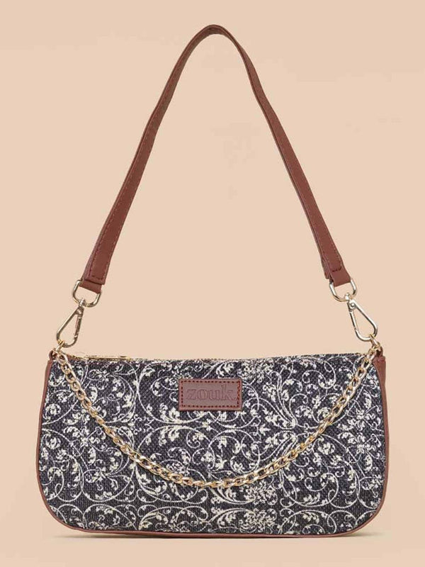 ZOUK Ethnic Motifs Printed Structured Baguette Bag Handbags