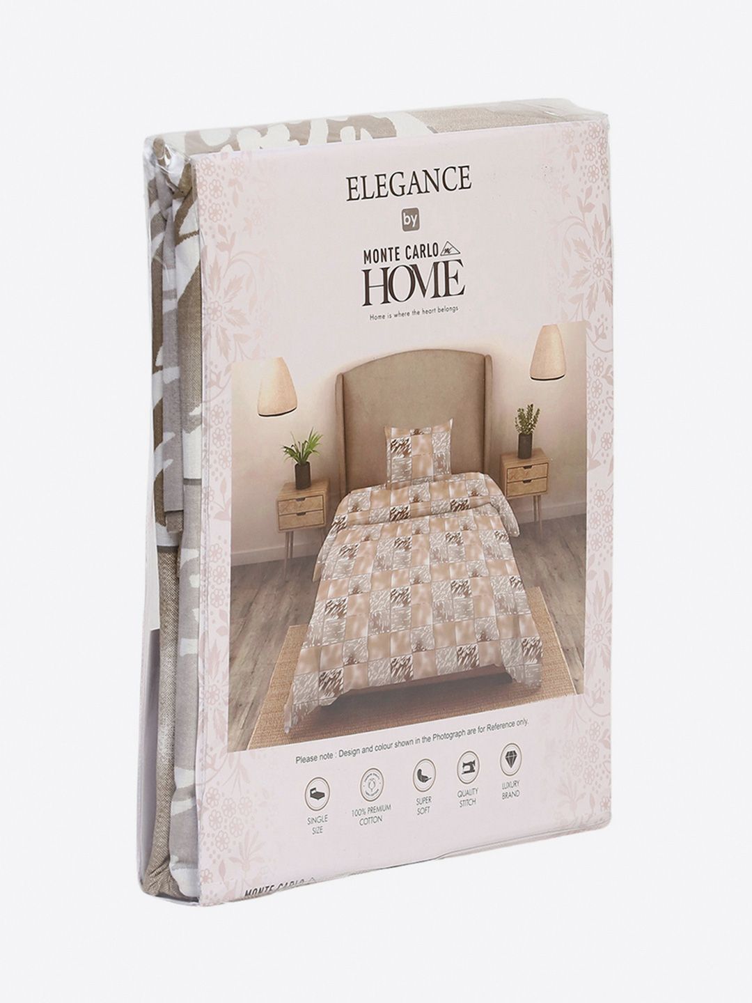 Monte Carlo Beige &amp; Grey Geometric Printed Cotton 104 TC Single Cadar Set-2.24mx 1.52m