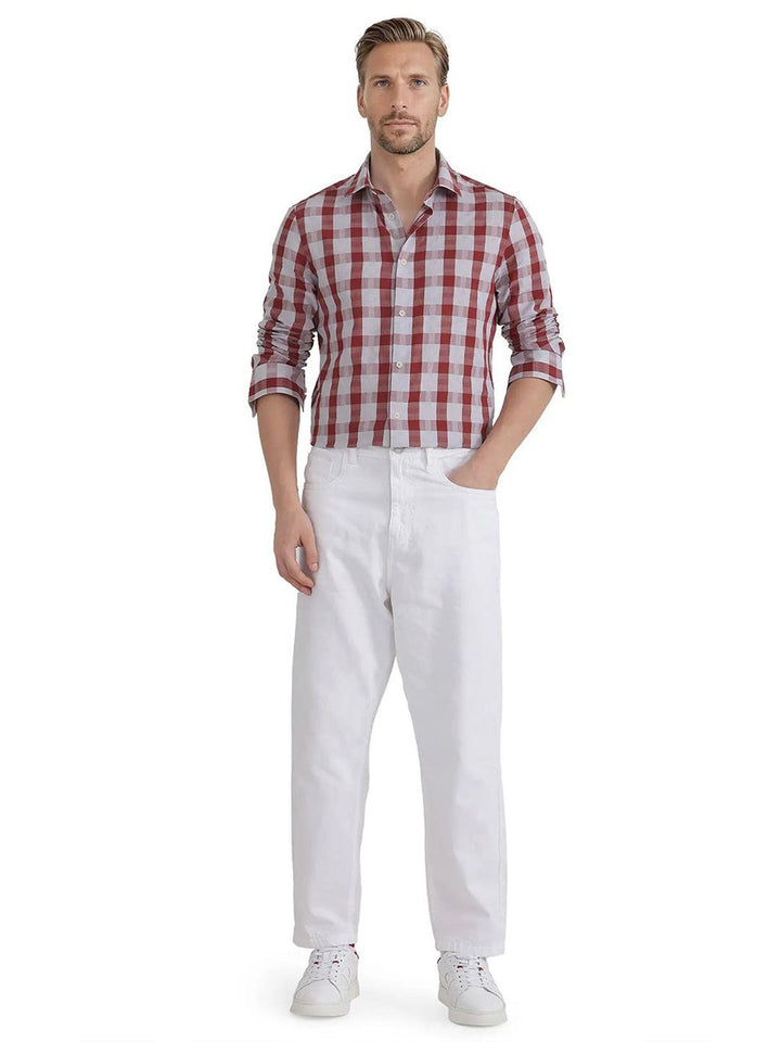 RARE RABBIT Comfort Spread Collar Checked Pure Cotton Casual Shirt