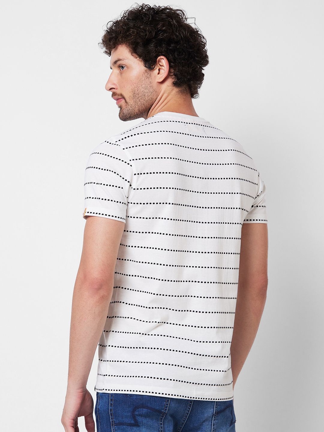SPYKAR Round Neck Striped Cotton Slim Fit T-shirt