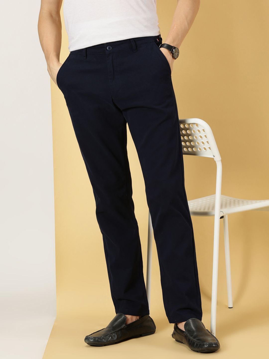 Thomas Scott Men Smart Slim Fit Pure Cotton Mid-Rise Chinos Trousers