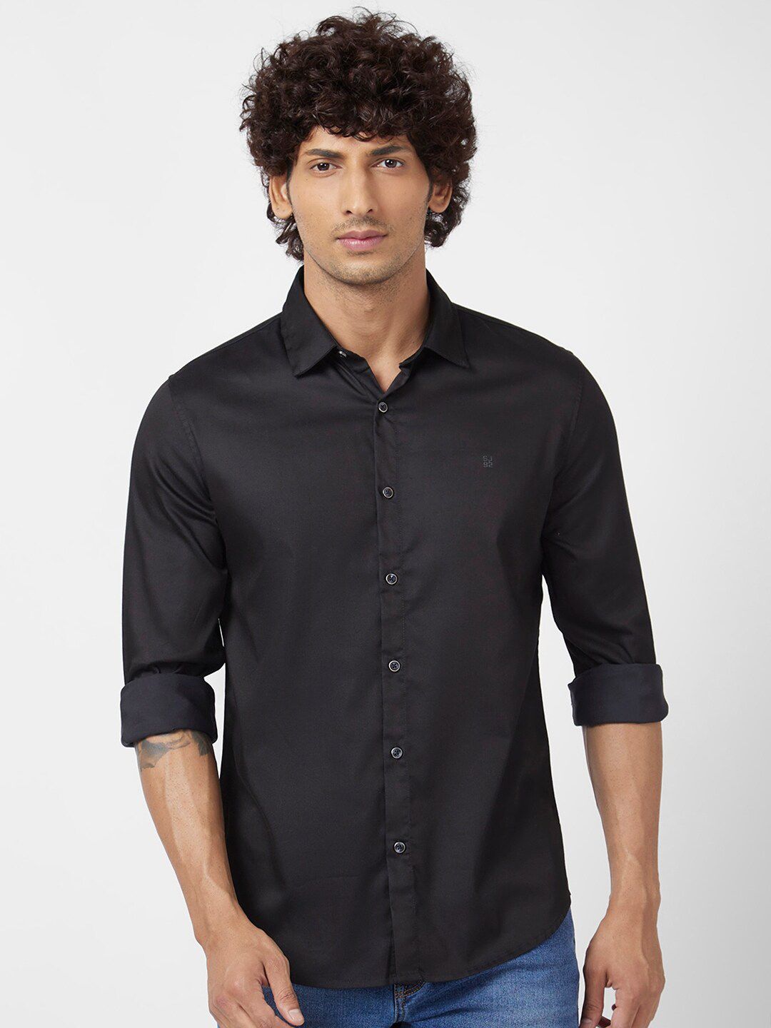 SPYKAR Classic Spread Collar Opaque Cotton Linen Casual Shirt