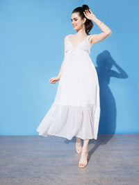 DressBerry Solid Sleeveless Maxi Dress With Gathers Detail