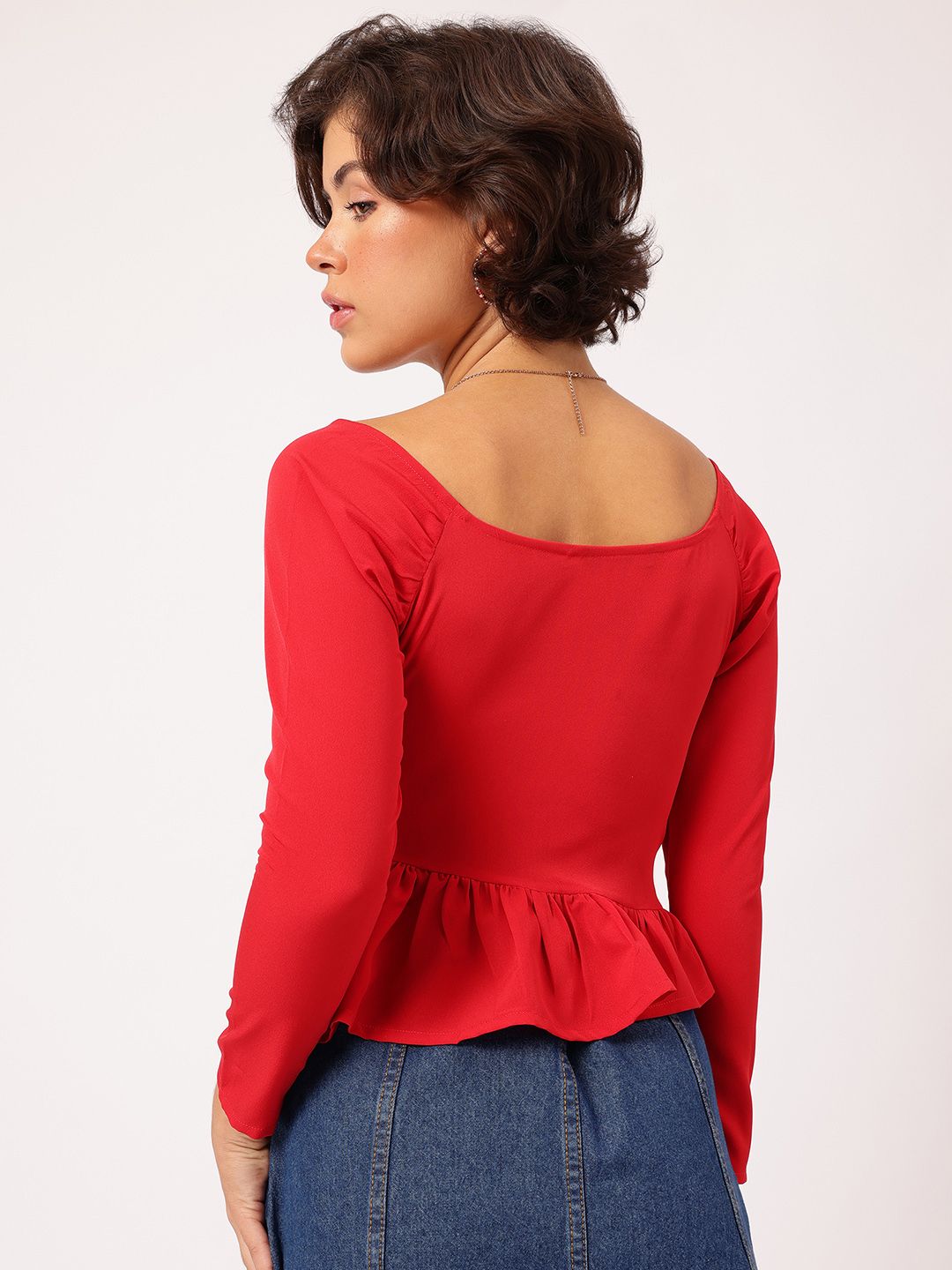 DressBerry Fiery Sensation Boat Neck Peplum Top