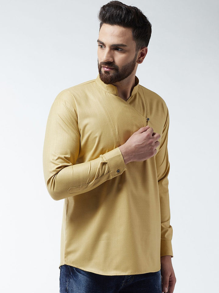 SOJANYA Men Gold-Coloured Solid Straight Kurta