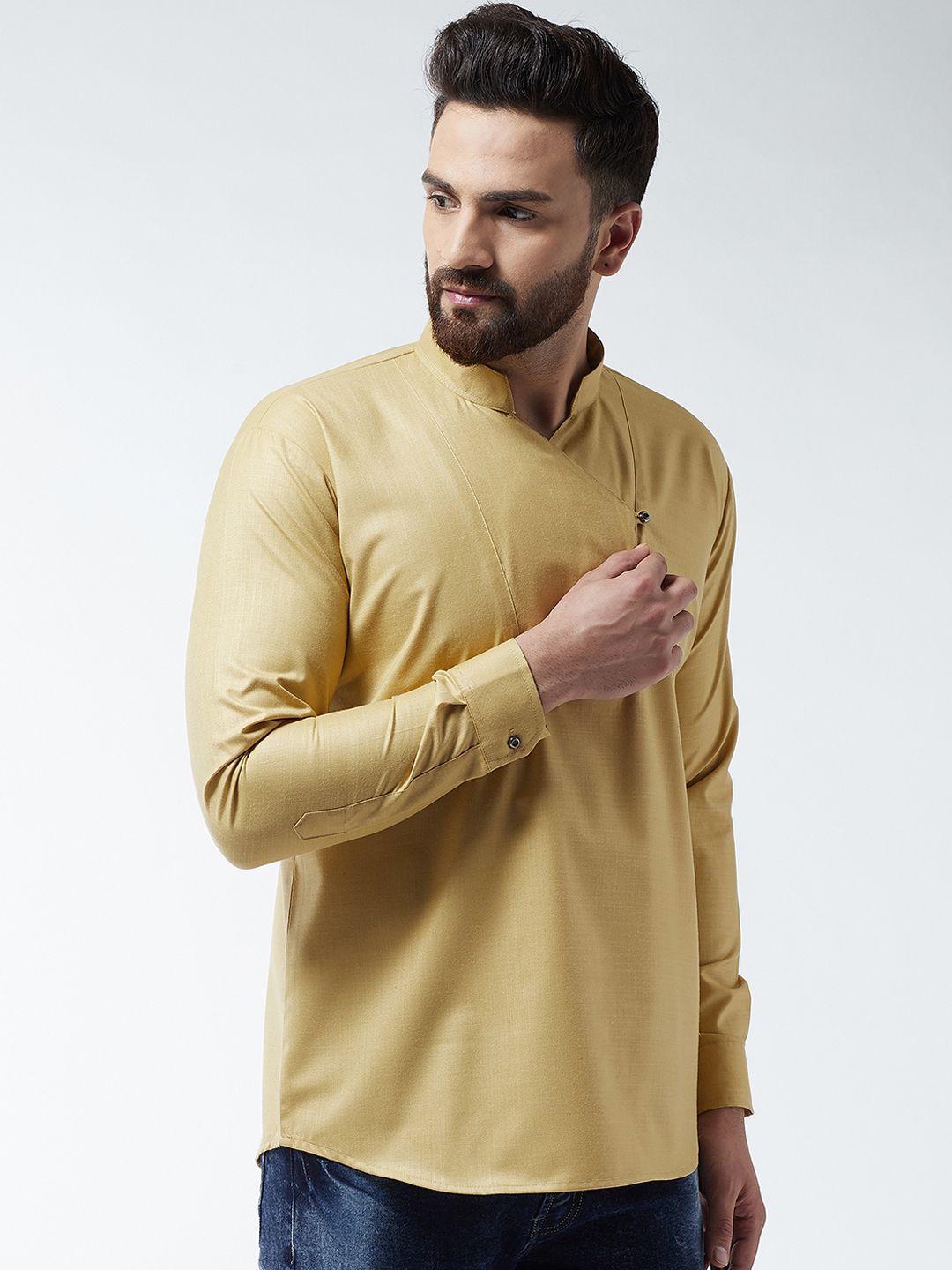 SOJANYA Men Gold-Coloured Solid Straight Kurta