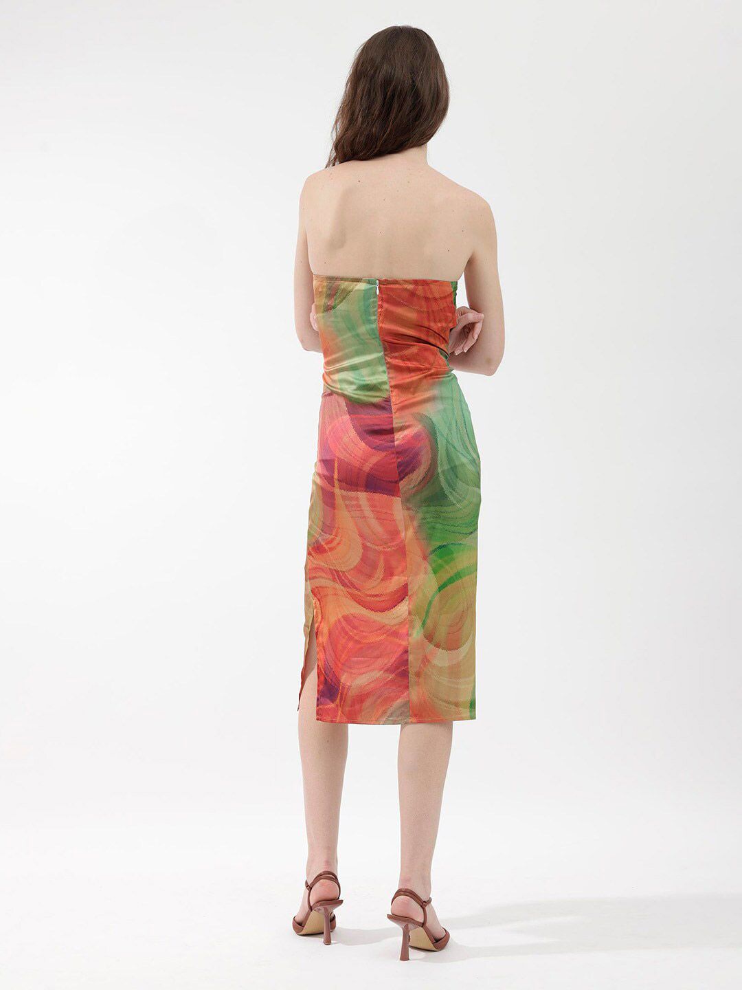 RAREISM Abstract Printed Strapless Bodycon Midi Dress