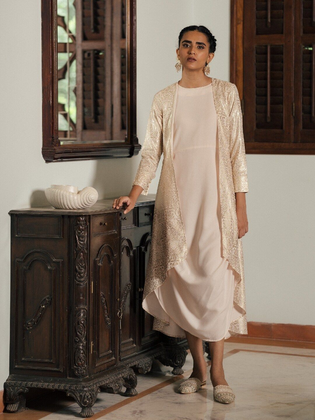 W Pink Ethnic A-Line Midi Dress
