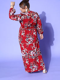 Berrylush Curve Women Red Floral Vacay Attire