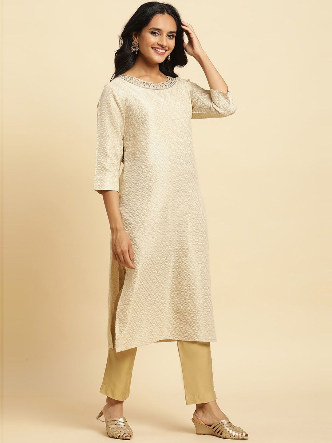 W Woven Design Sequinned Kurta