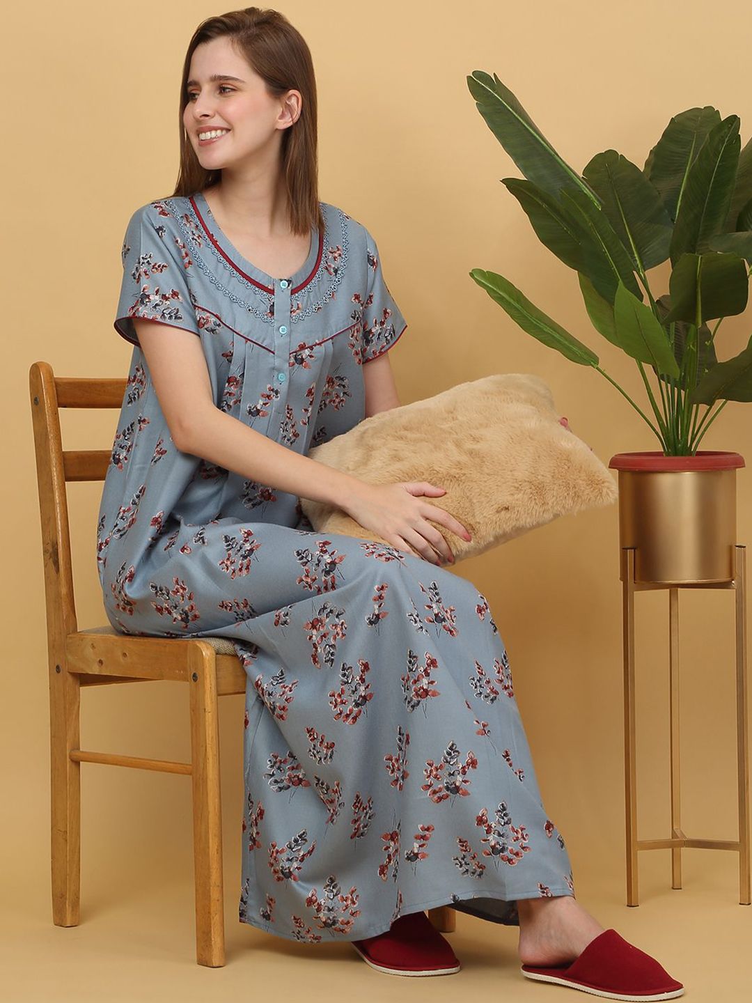 Sweet Dreams Printed pure cotton Maxi Nightdress