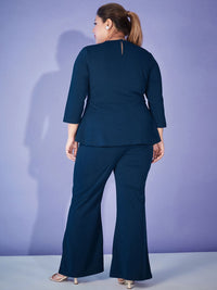 SASSAFRAS Curve Blue Plus Size Self-Design Top Wit Trouser Co-Ords