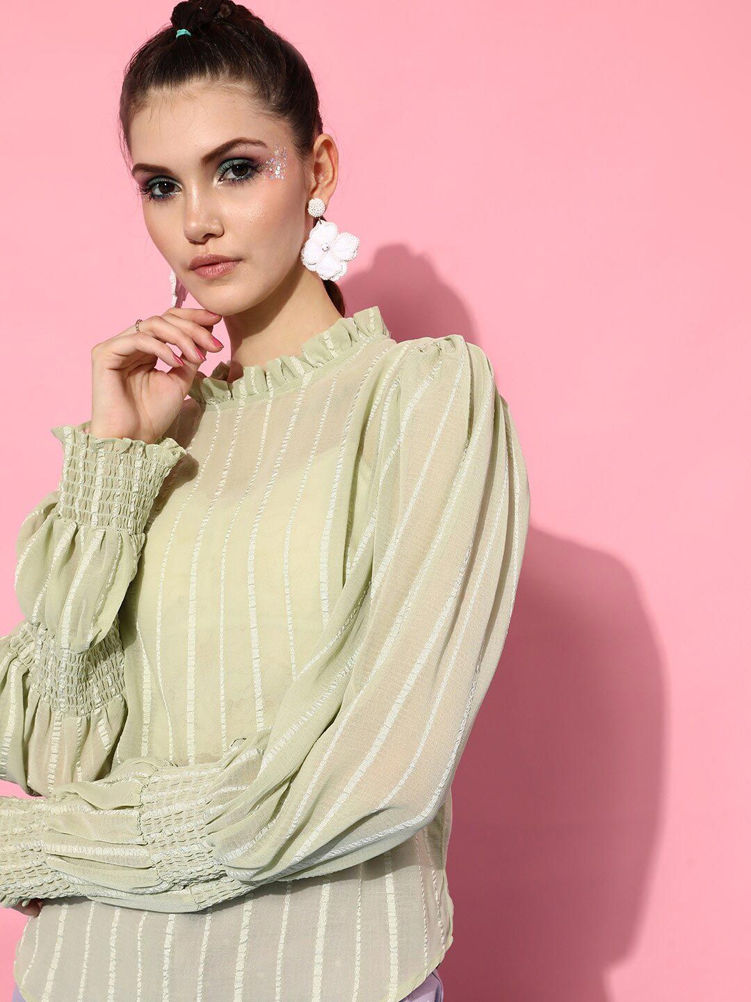 STREET 9 Women Green Striped Top