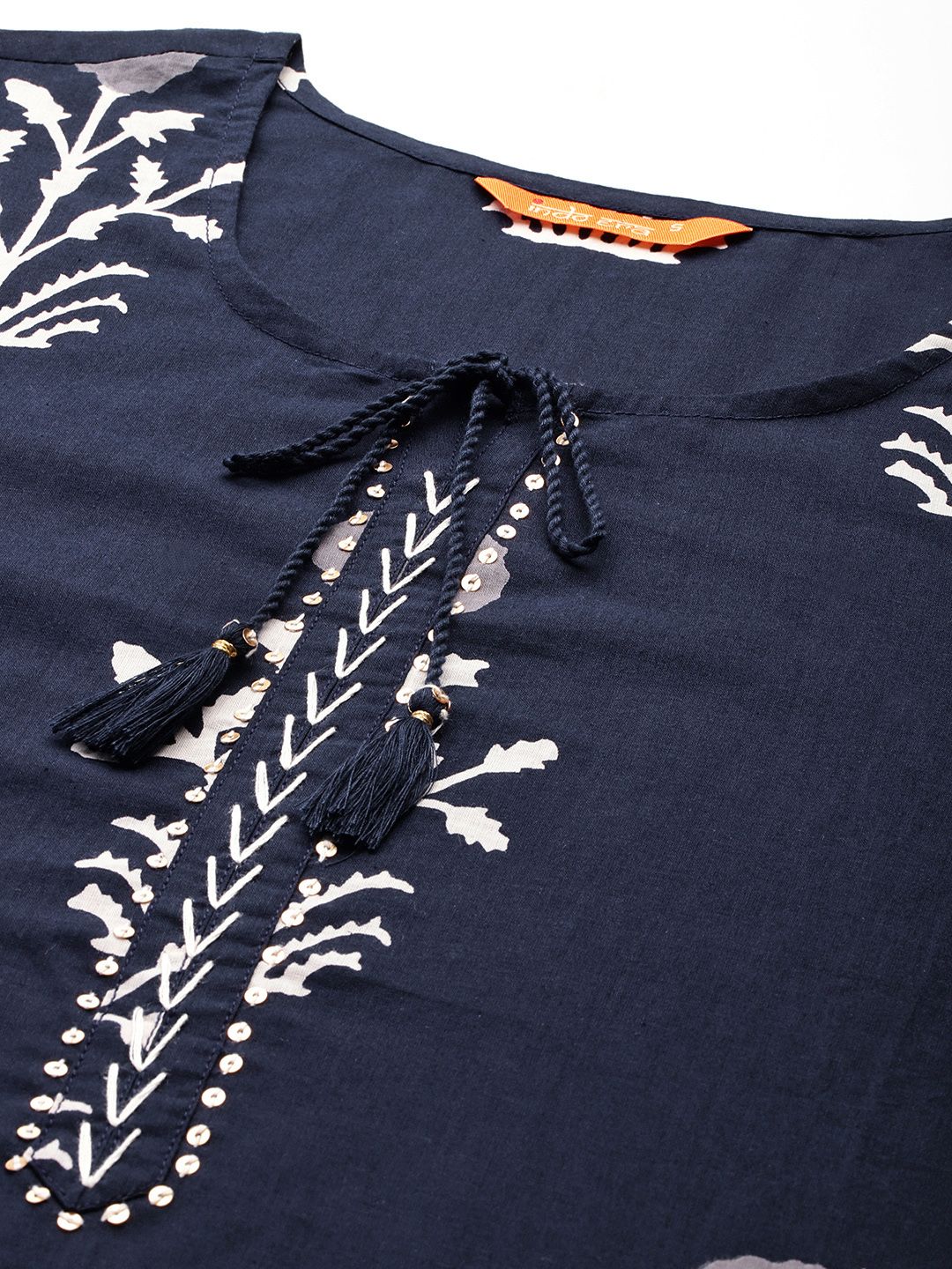 Indo Era Floral Printed Sequinned Pure Cotton Kurta With Trousers & Dupatta