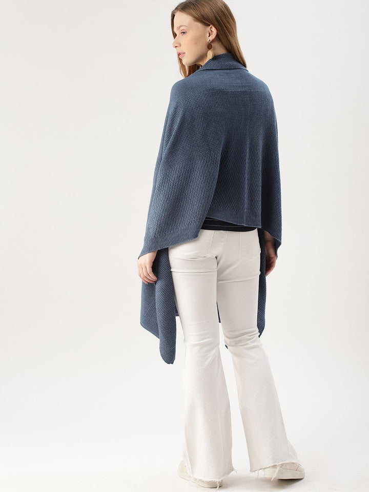 DressBerry Women Blue Self Design Front-Open Acrylic Sweater