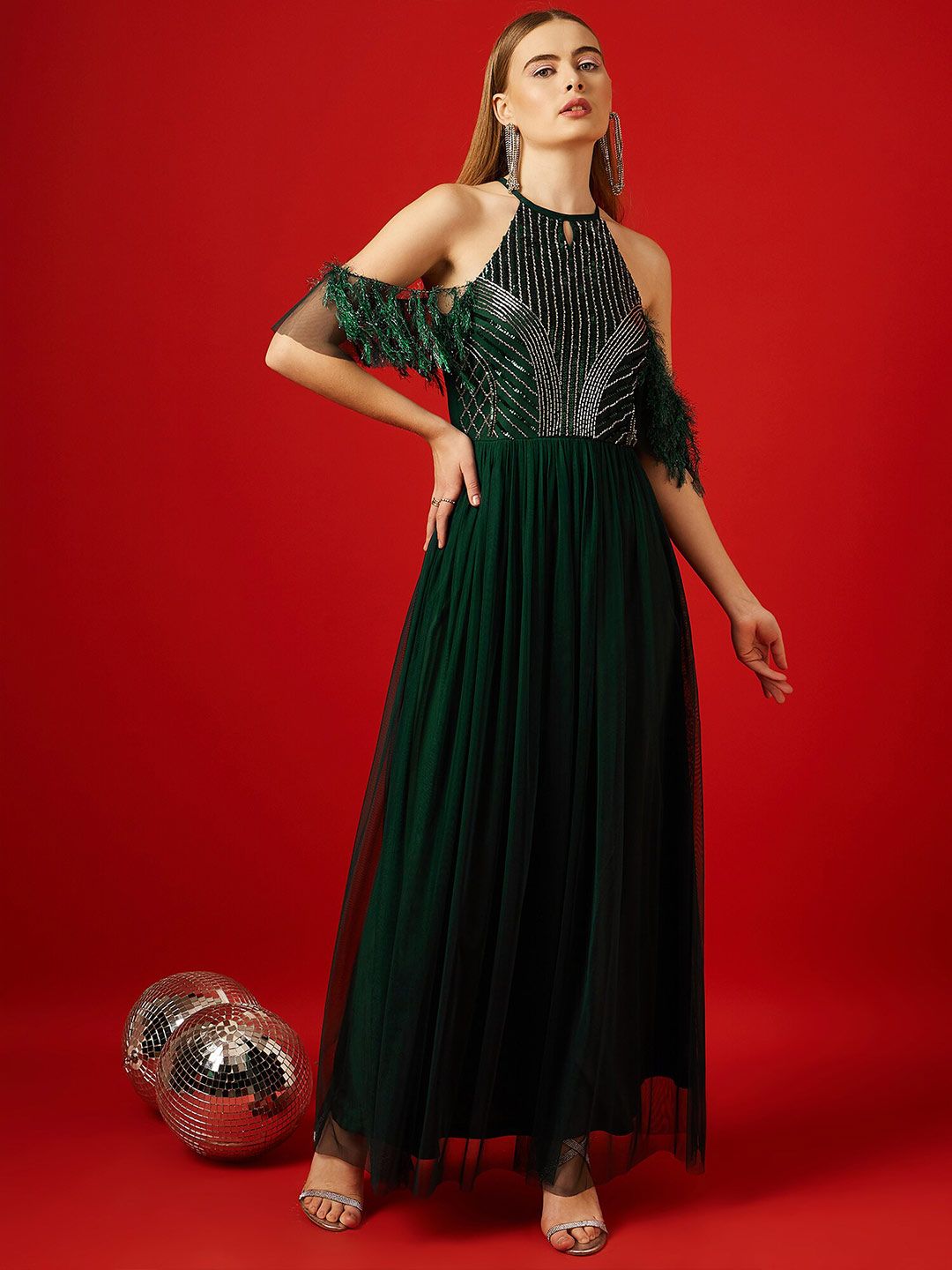 STREET 9 Embellished Net Maxi Dress