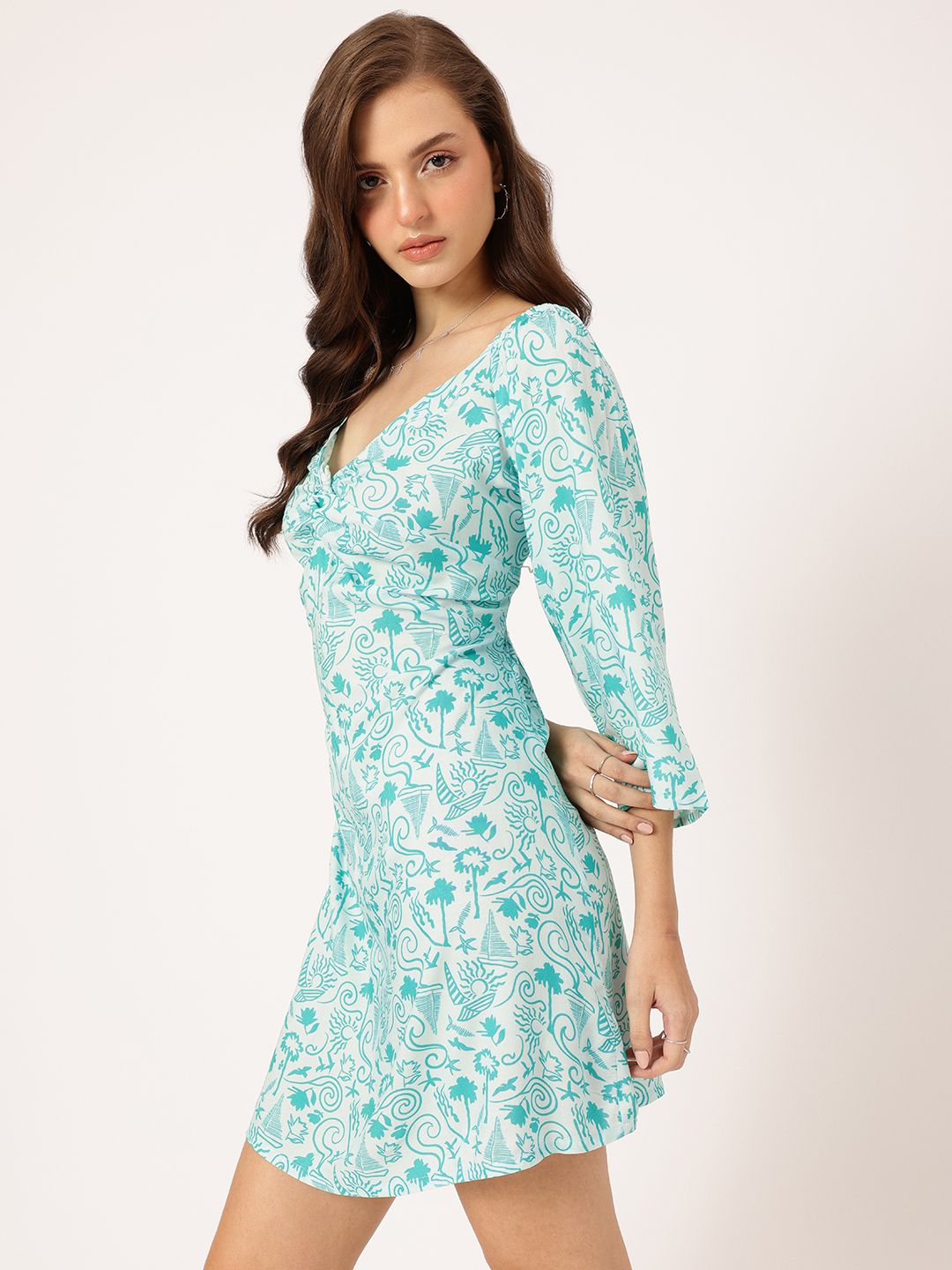 DressBerry Coastal Chic Printed Twisted A-Line Mini Dress