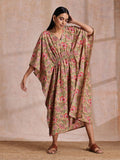 Pakaian Cotton Cotton Kaftan Midi yang bercetak bunga