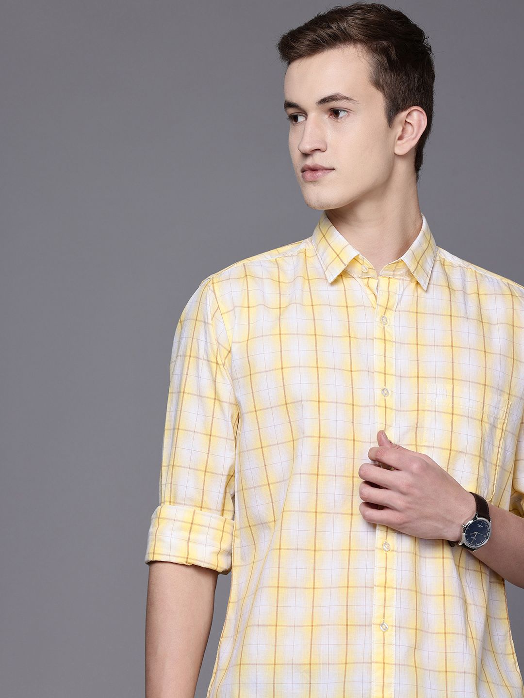 Raymond Pure Cotton Slim Fit Checked Casual Shirt