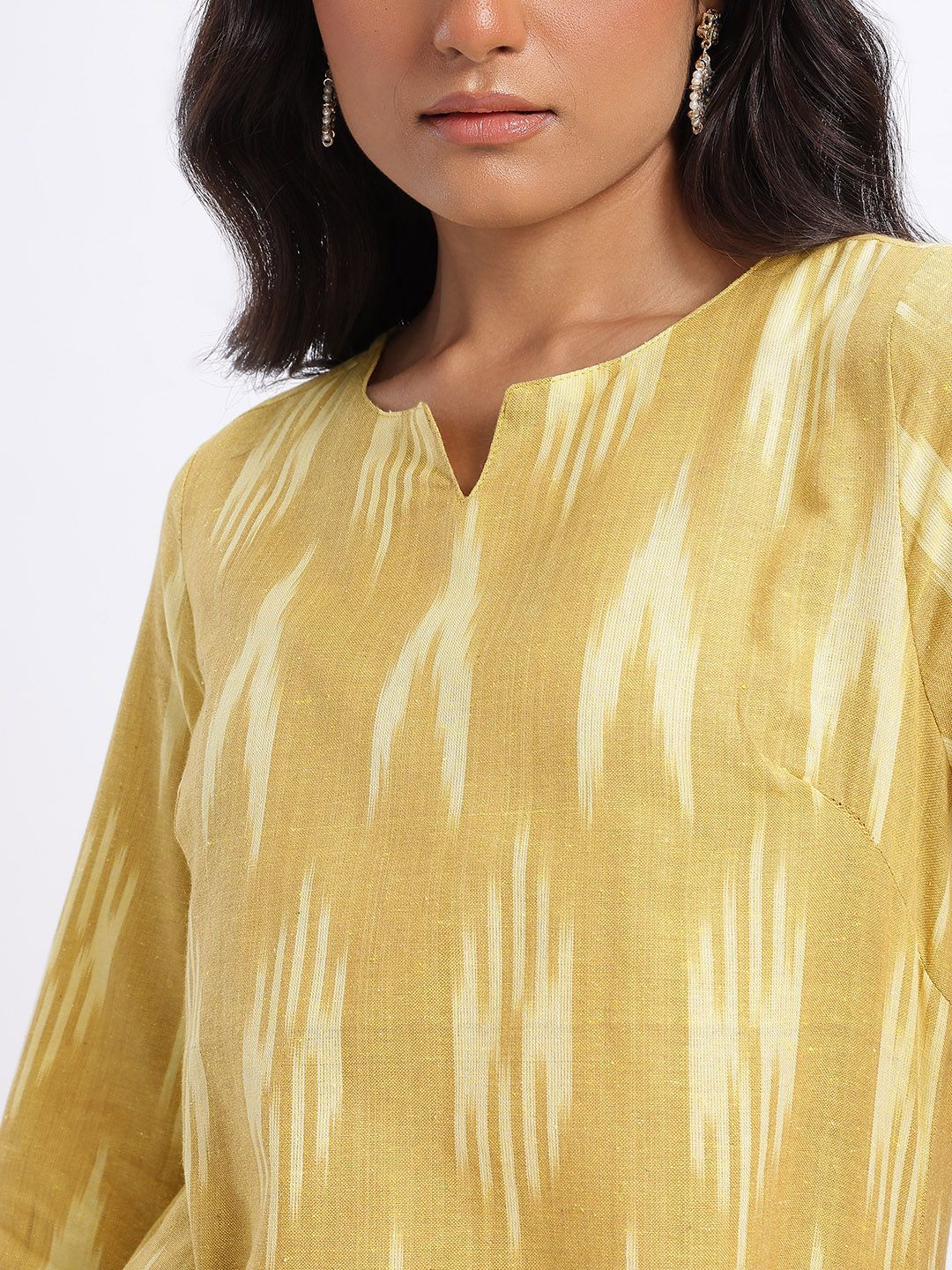 Anouk Ikat Printed Pure Cotton Straight Kurta with Trousers & Dupatta