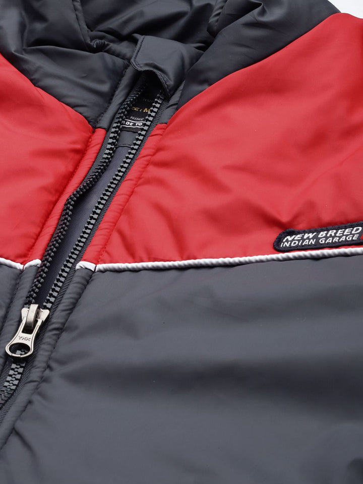 The Indian Garage Co Men Navy Blue & Red Colourblocked Jacket