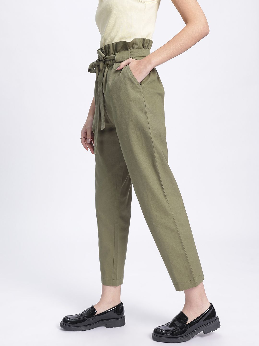 DressBerry Women Retro Rave Paperbag Waist Cropped Trousers