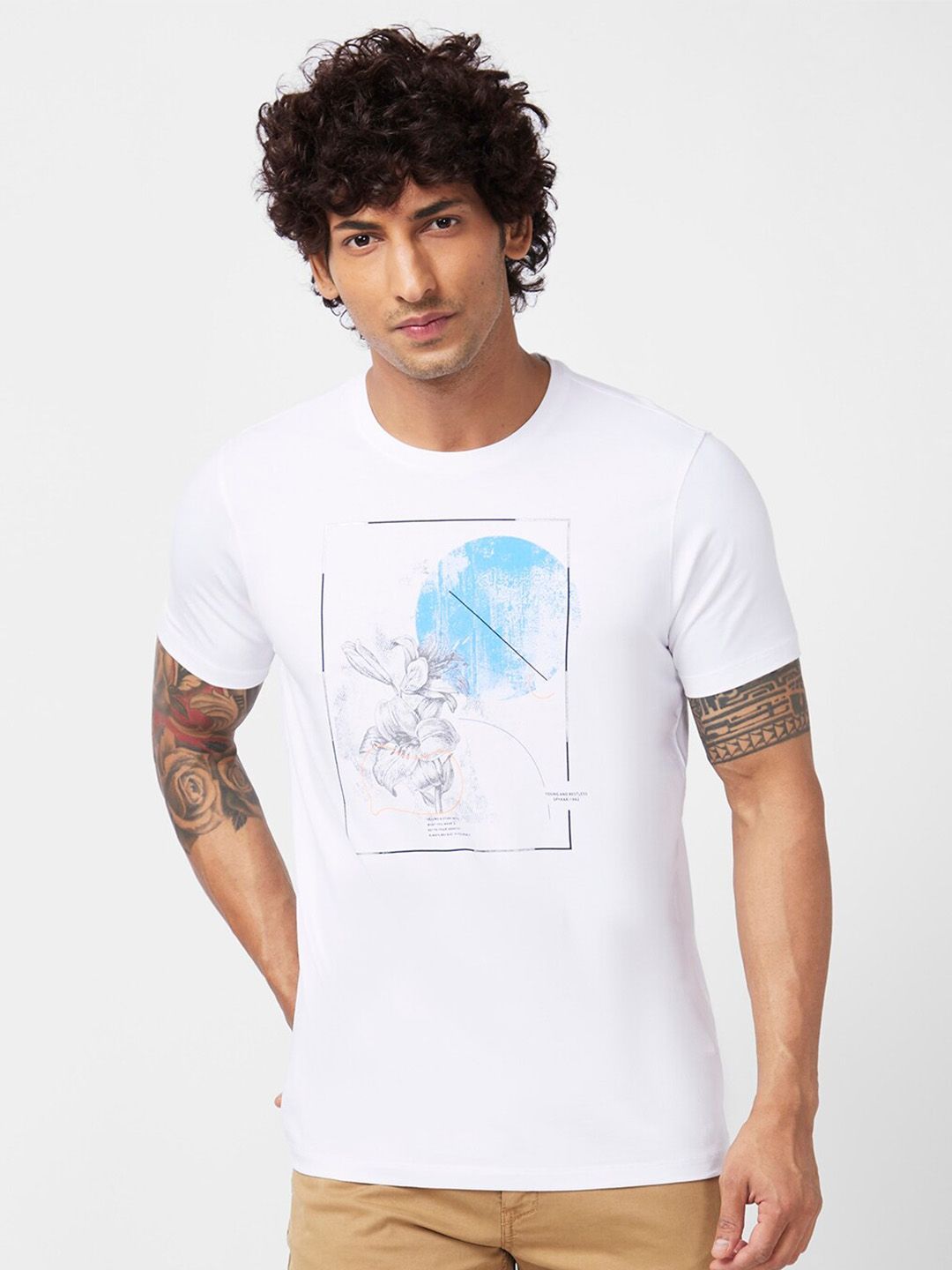 SPYKAR Graphic Printed Slim Fit Cotton T-Shirt