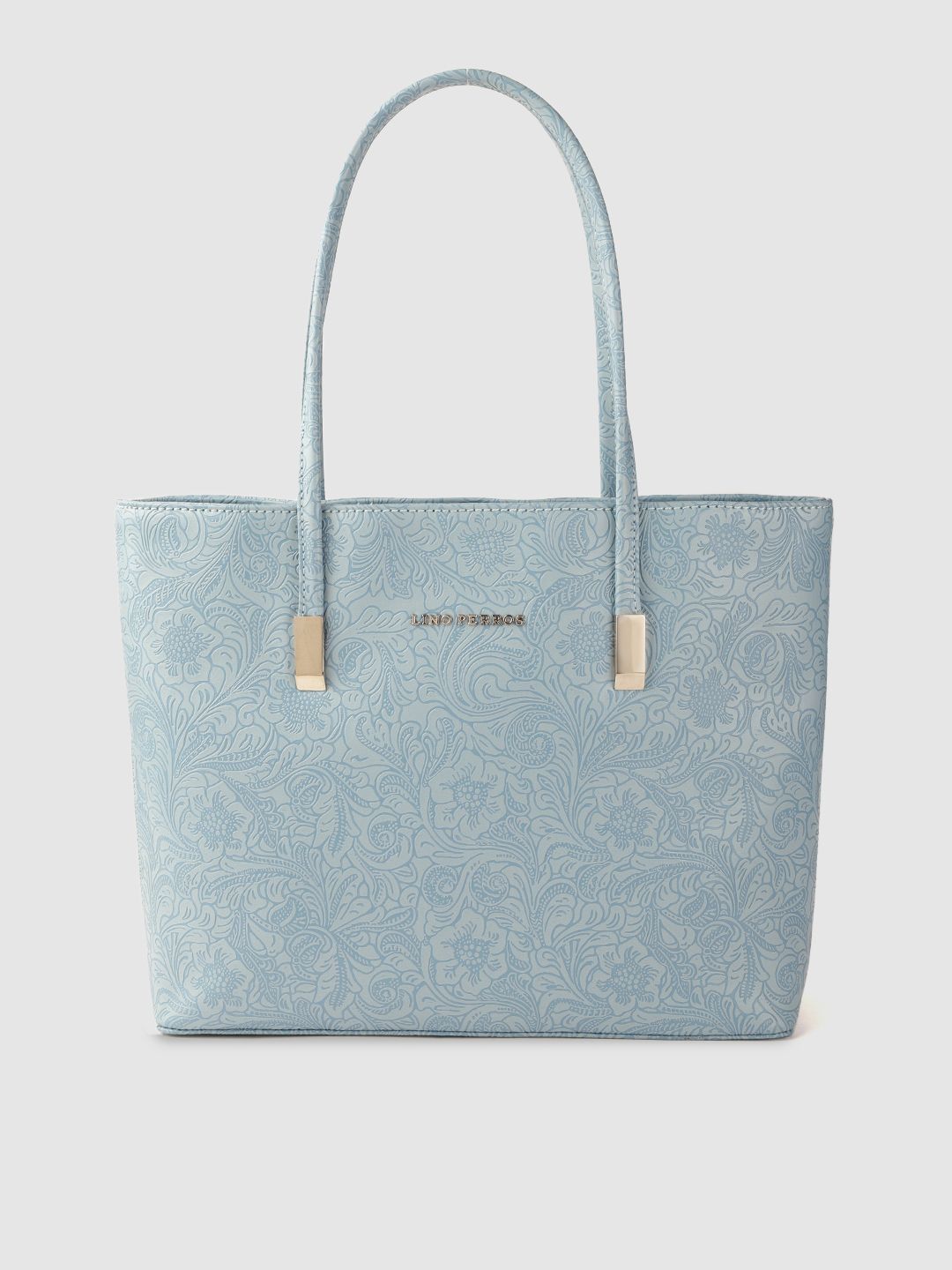 Lino Perros Blue Floral Textured PU Structured Laptop Bag