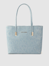 Lino Perros Blue Floral Textured PU Structured Laptop Bag