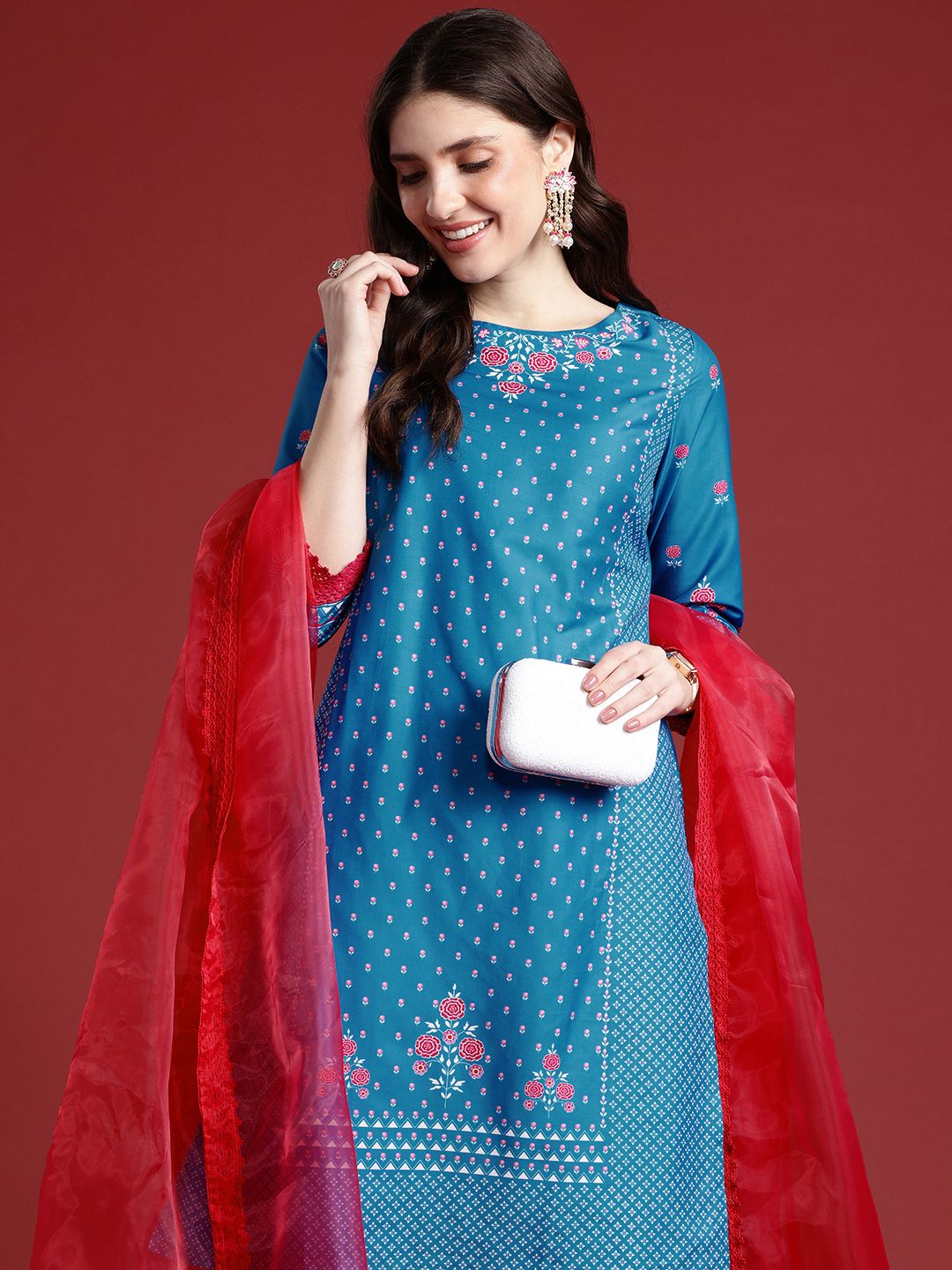Anouk Women Floral Printed Regular Kurta With Sharara & Dupatta