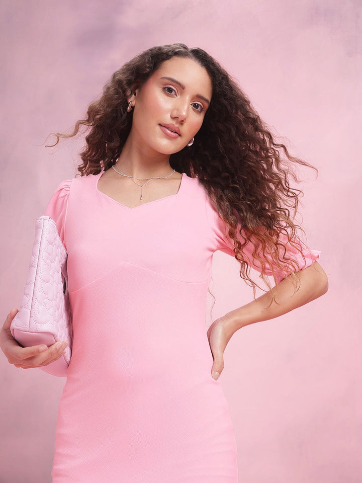 DressBerry Puff Sleeves Sheath Midi Dress