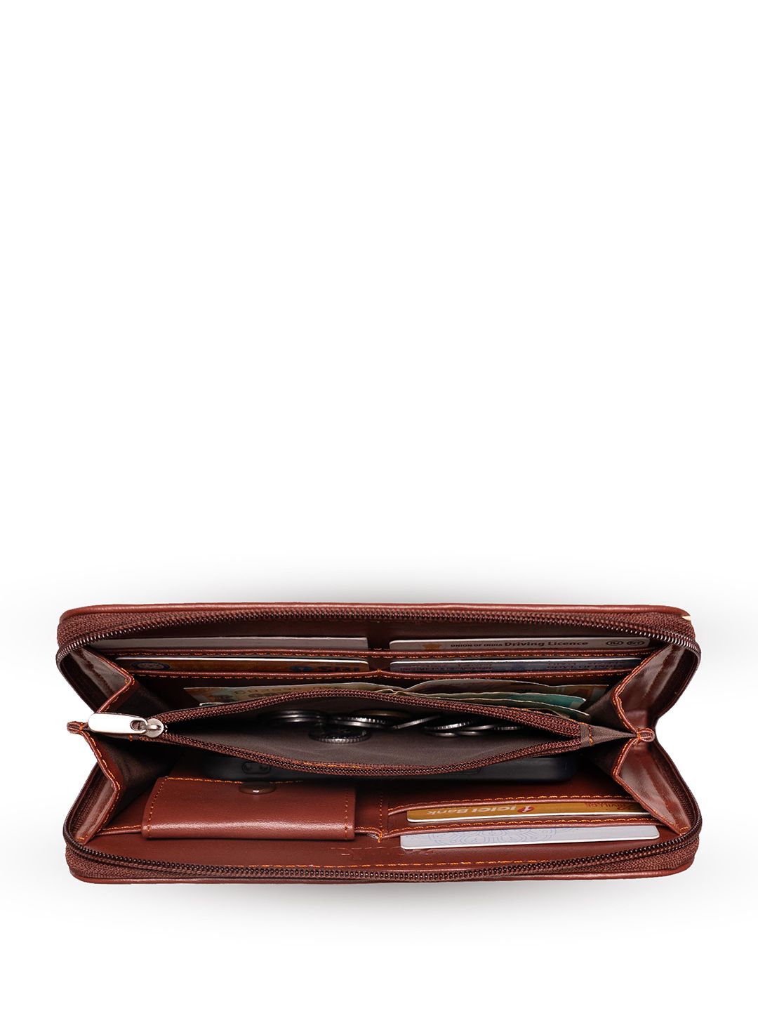 ZOUK Women Peach-Coloured Printed Vegan Leather Zip Around Sustainable Wallet
