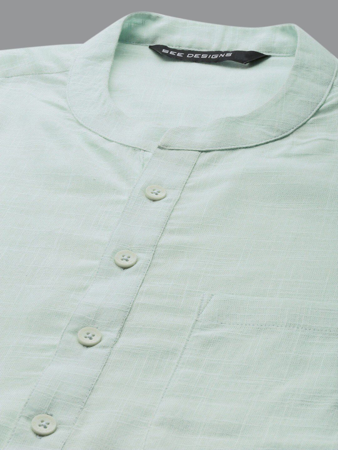 See Designs Men Green Yoke Design Thread Work Kurta