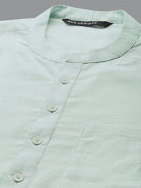 See Designs Men Green Yoke Design Thread Work Kurta