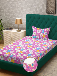 KLOTTHE Purple Conversational Pure Cotton 400 TC Dilengkapi Cadar Bujang Halus dengan Sarung Bantal-89 x 59 inci