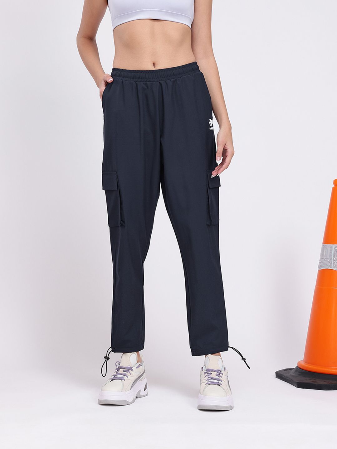 HRX by Hrithik Roshan Women Mid-Rise Cropped Lifestyle Cargos with Toggle Hem