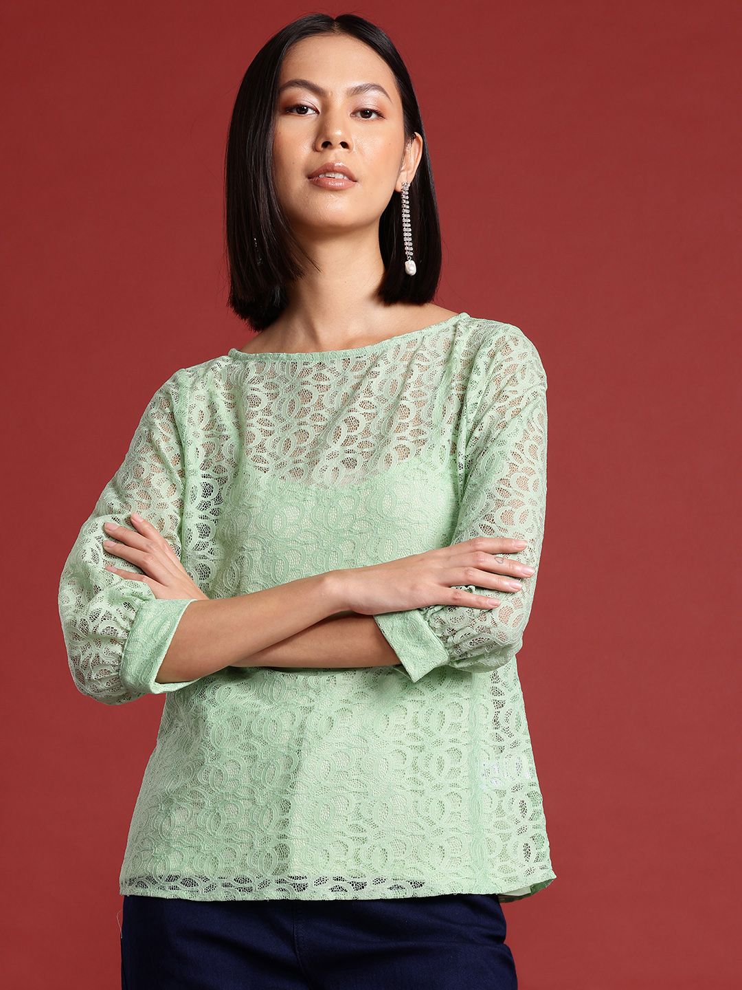 all about you Puff Sleeve Lace Top With Camisole