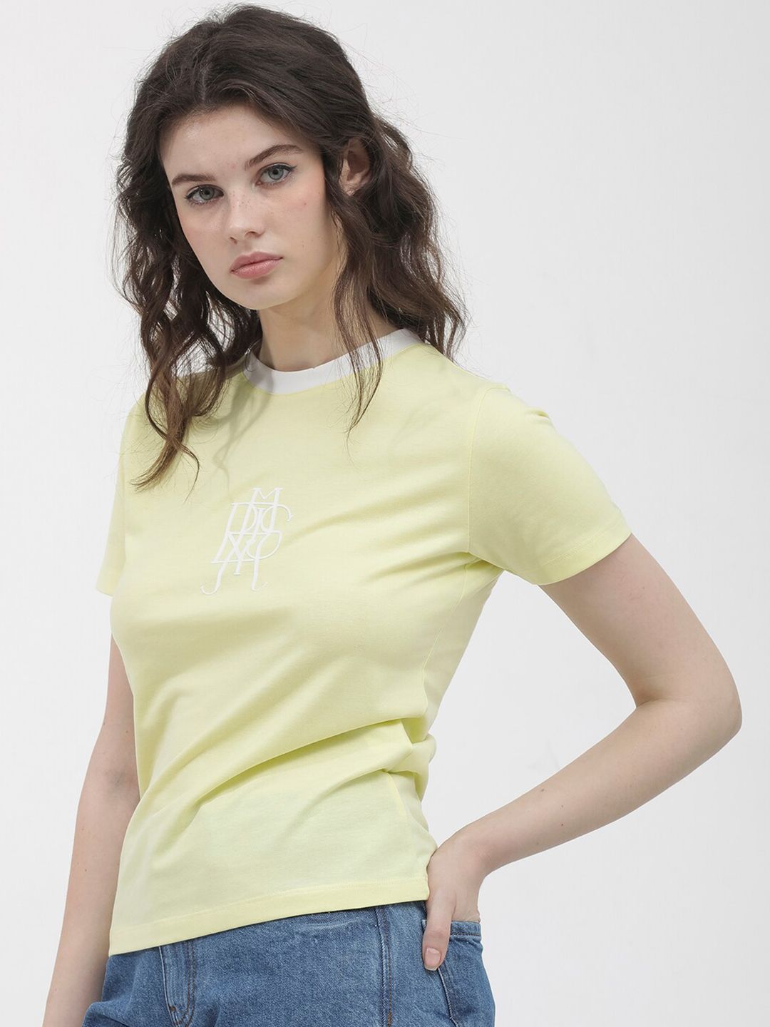 RAREISM Round Neck Short Sleeves Printed Cotton T-shirt