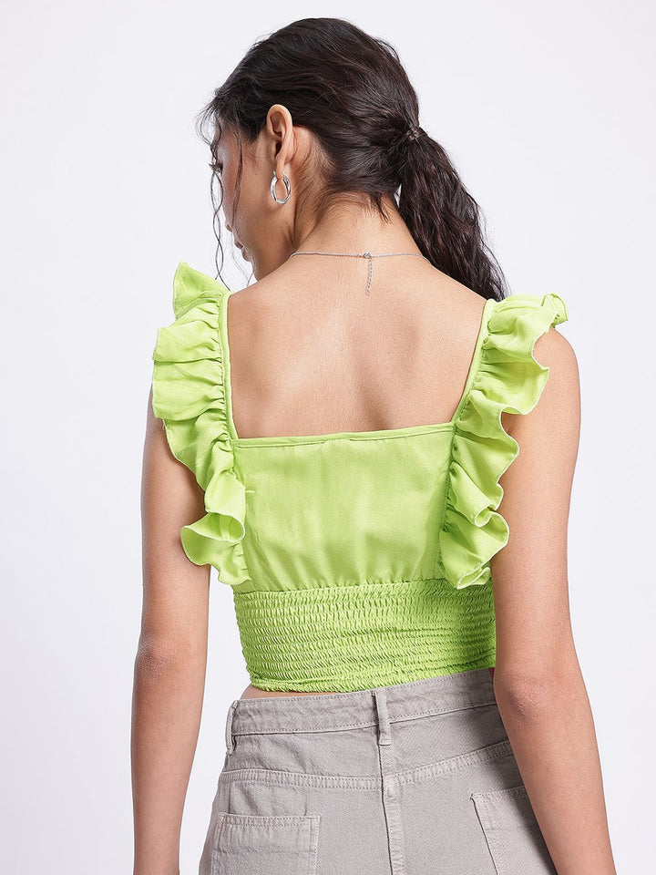 DressBerry Smocking Chic Ruffled Pleated Crop Top