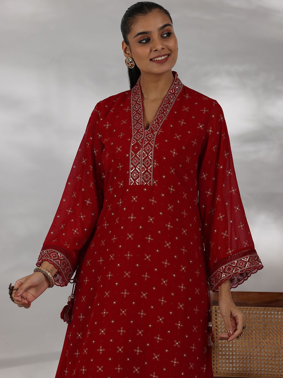Libas Women Ethnic Motifs Printed Regular Mirror Work Kurta with Palazzos & With Dupatta